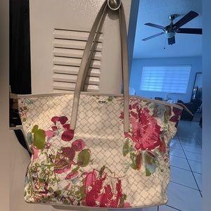 Tumi Everyday XL Tote Ivory Collage Floral Travel Bag Purse Handbag Carry